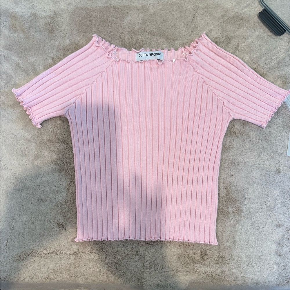 Pink Ribbed Off-Shoulder Top